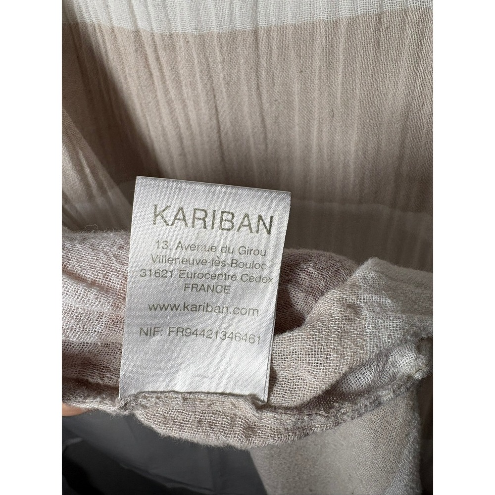 Kariban Beige White Striped Lightweight Cotton Scarf Besancon L'air Du Temps - Picture 5 of 7